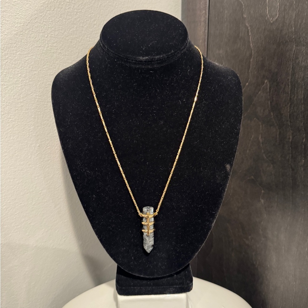 Stella & Dot Gold Necklace with Gray Pendant
